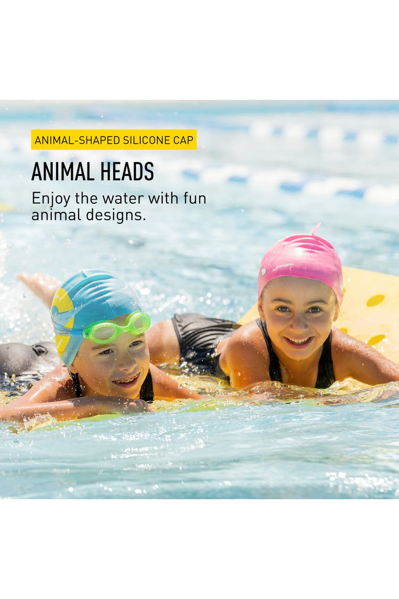 Animal Heads Silicone Swim Cap for Kids Fun 3D Animal Designs Snug Fit Chlorine Protection, Alternate, color, Parrot Fish Blue