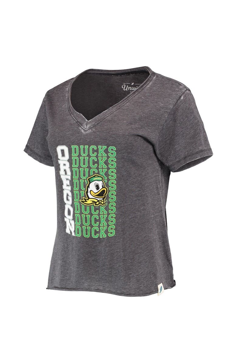 LEAGUE COLLEGIATE WEAR Women's League Collegiate Wear Heathered Black Oregon Ducks Burnout Loose Fit V-Neck T-Shirt, Alternate, color, 