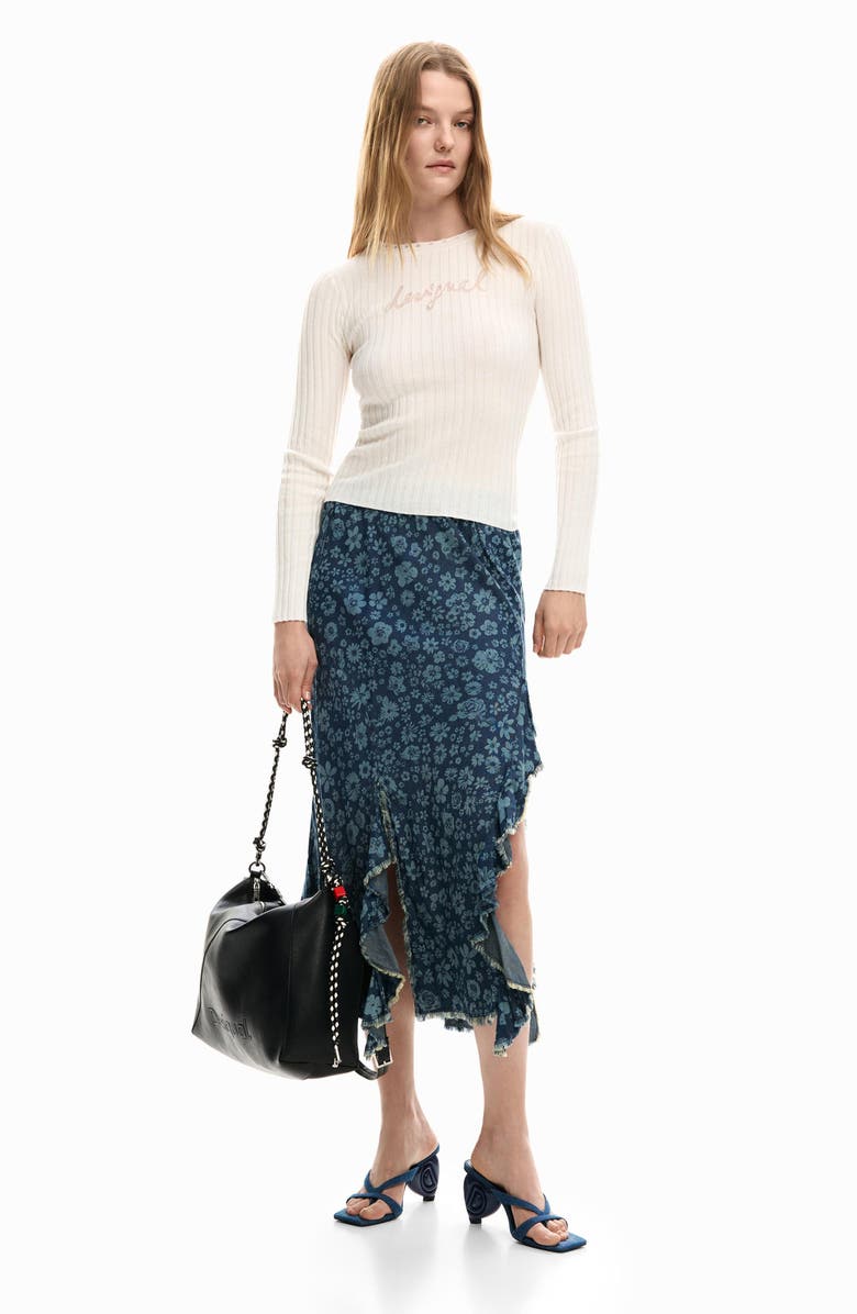 Desigual Long Sleeve Rib T-Shirt, Alternate, color, White