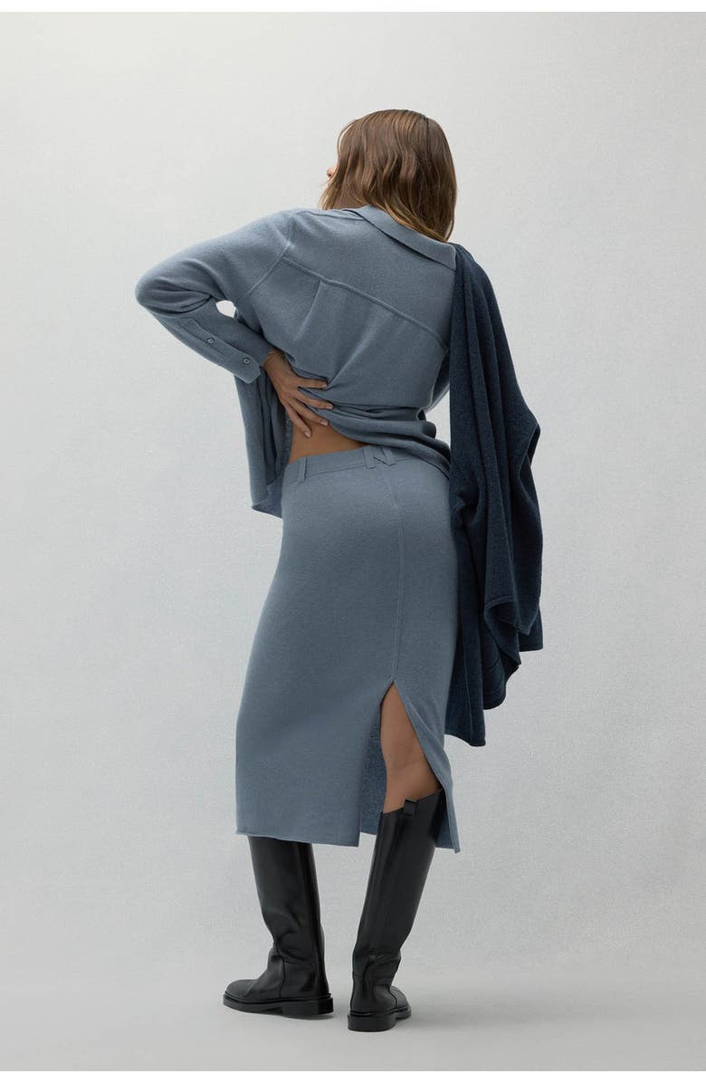 NAKED CASHMERE Venice Denim Cashmere Midi Skirt, Alternate, color, Stonewash