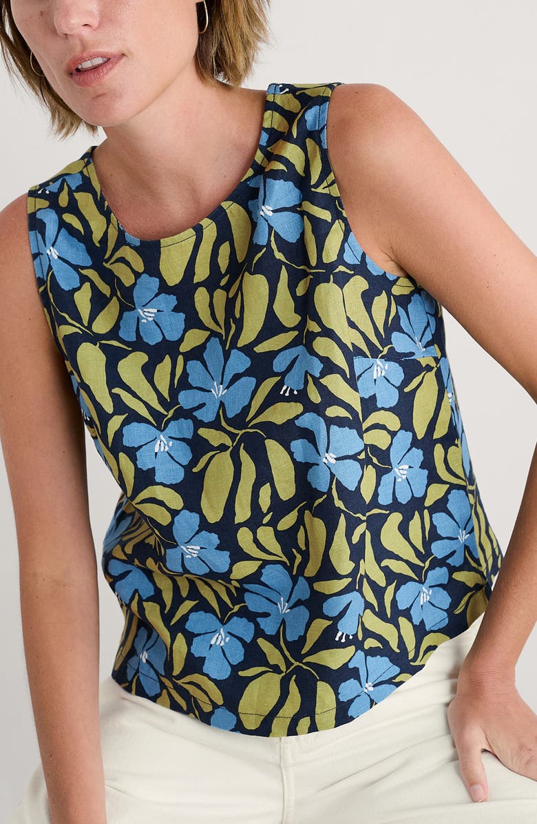 Seasalt Cornwall Colour Study Boxy Linen Tank, Main, color, Leafy Floral Maritime