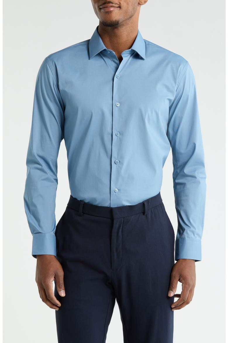 Steel Solid Stretch Dress Shirt, Main, color, STEEL BLUE