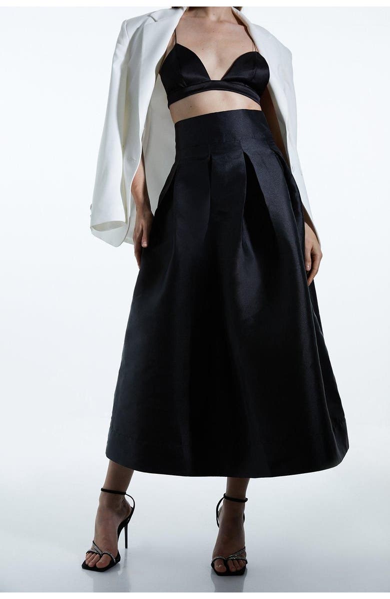 Karen Millen Twill Woven Prom Midi Skirt, Alternate, color, Black