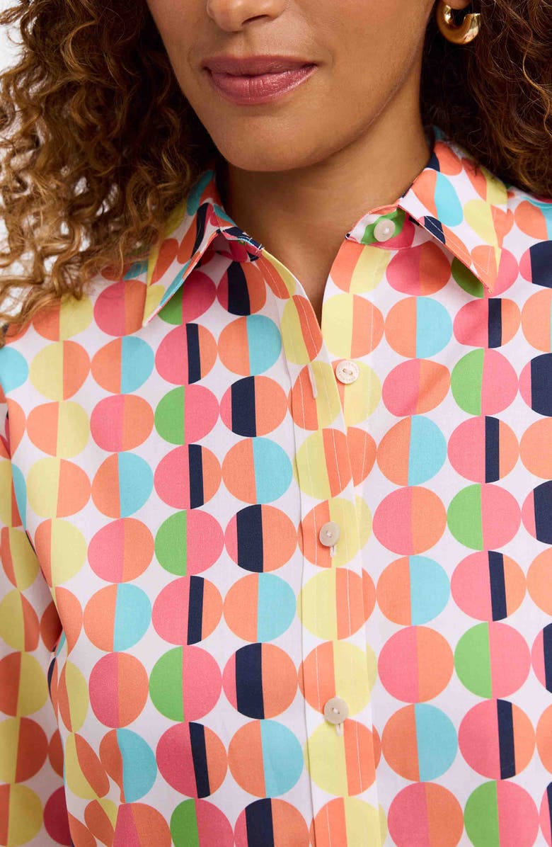 Foxcroft Jodie Retro Dot Cotton Button-Up Shirt, Alternate, color, Orange Multi