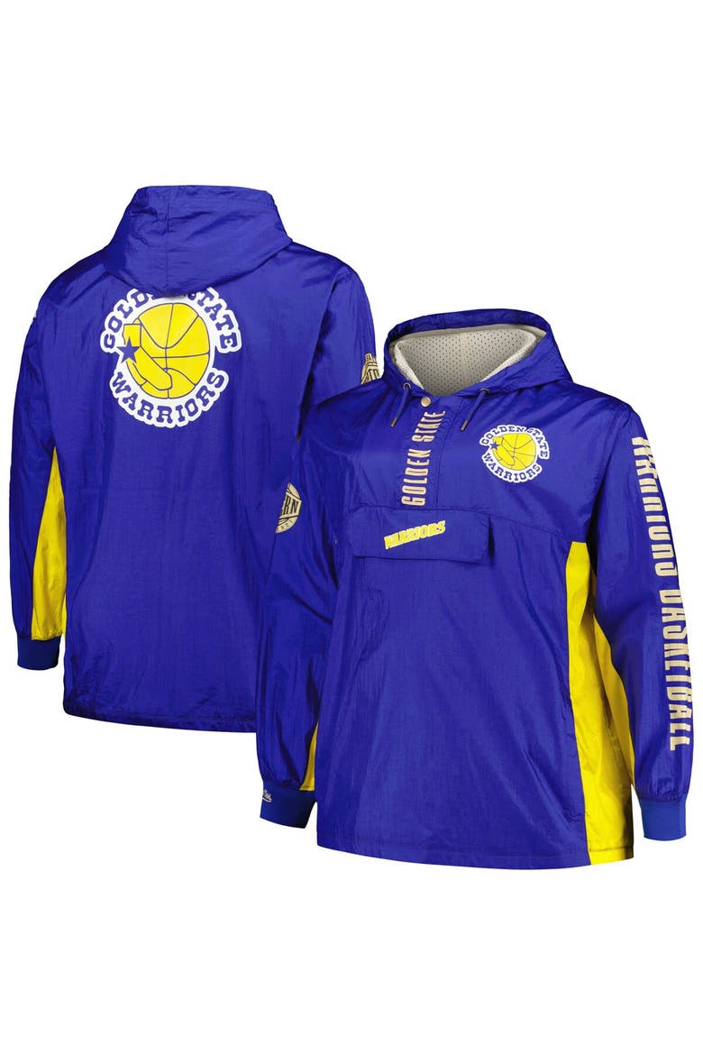 Men's Mitchell & Ness Royal Golden State Warriors Big & Tall Hardwood Classics Team OG 2.0 Anorak Hoodie Quarter-Zip Windbreaker Jacket, Main, color, Royal