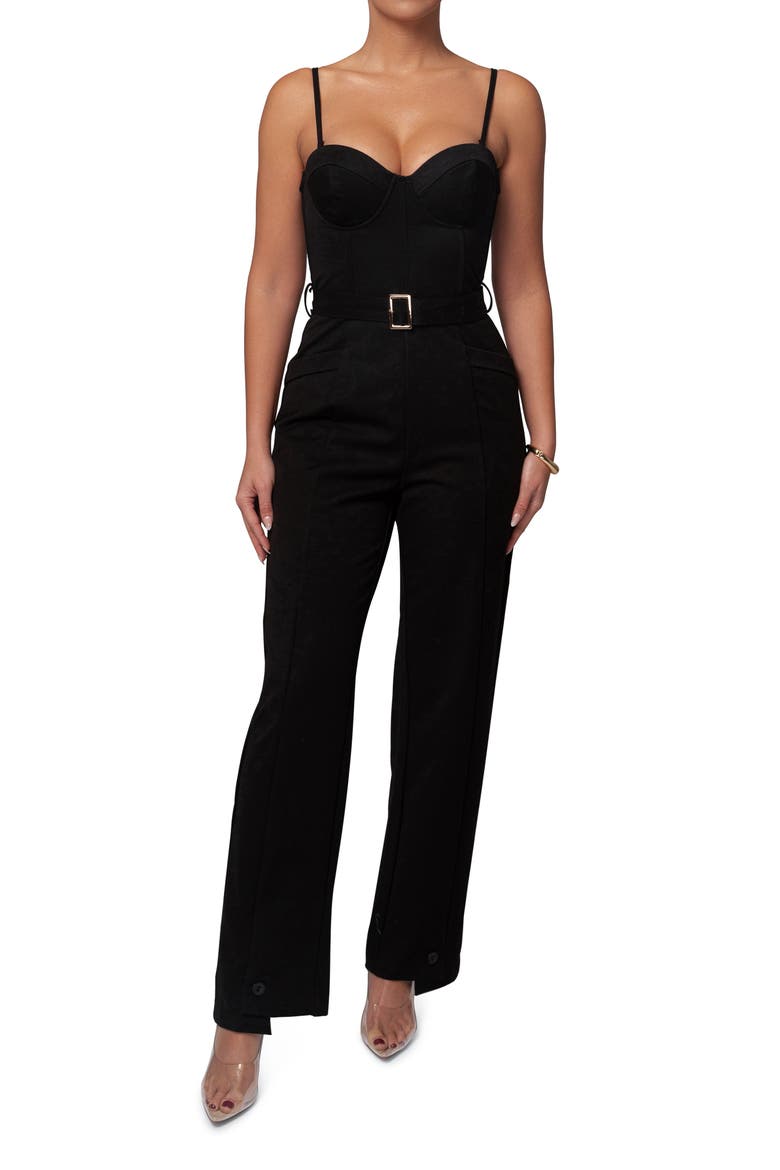 Sweetheart Aroma Bustier Jumpsuit, Main, color, BLACK