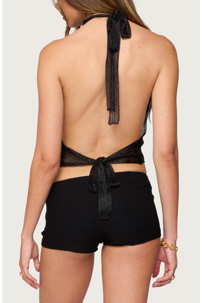 Metallic Cowl Neck Halter Crop Top, Alternate, color, BLACK