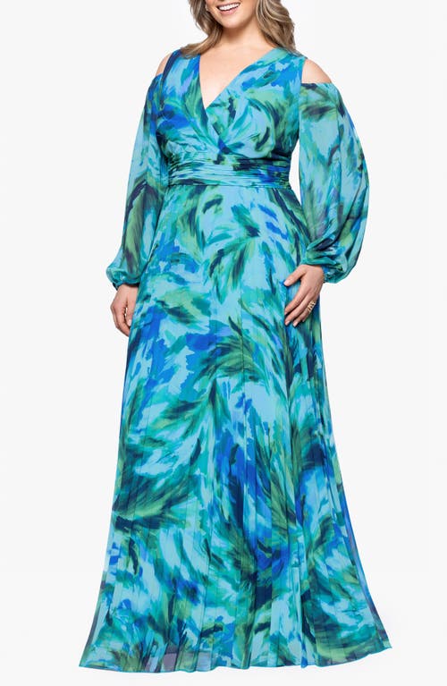 Xscape Evenings Pleated Long Sleeve Gown