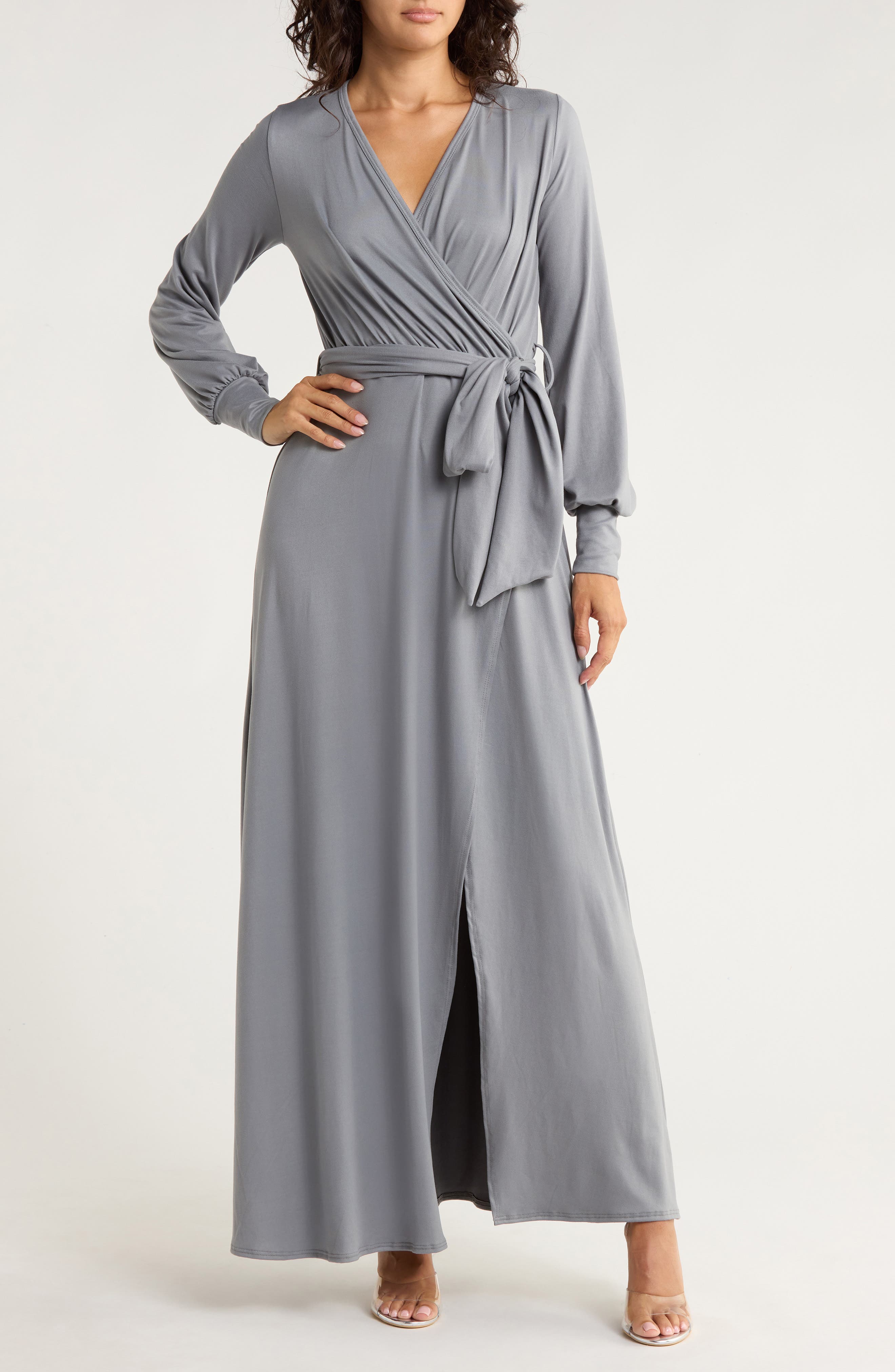 GO COUTURE Long Sleeve Wrap Maxi Dress