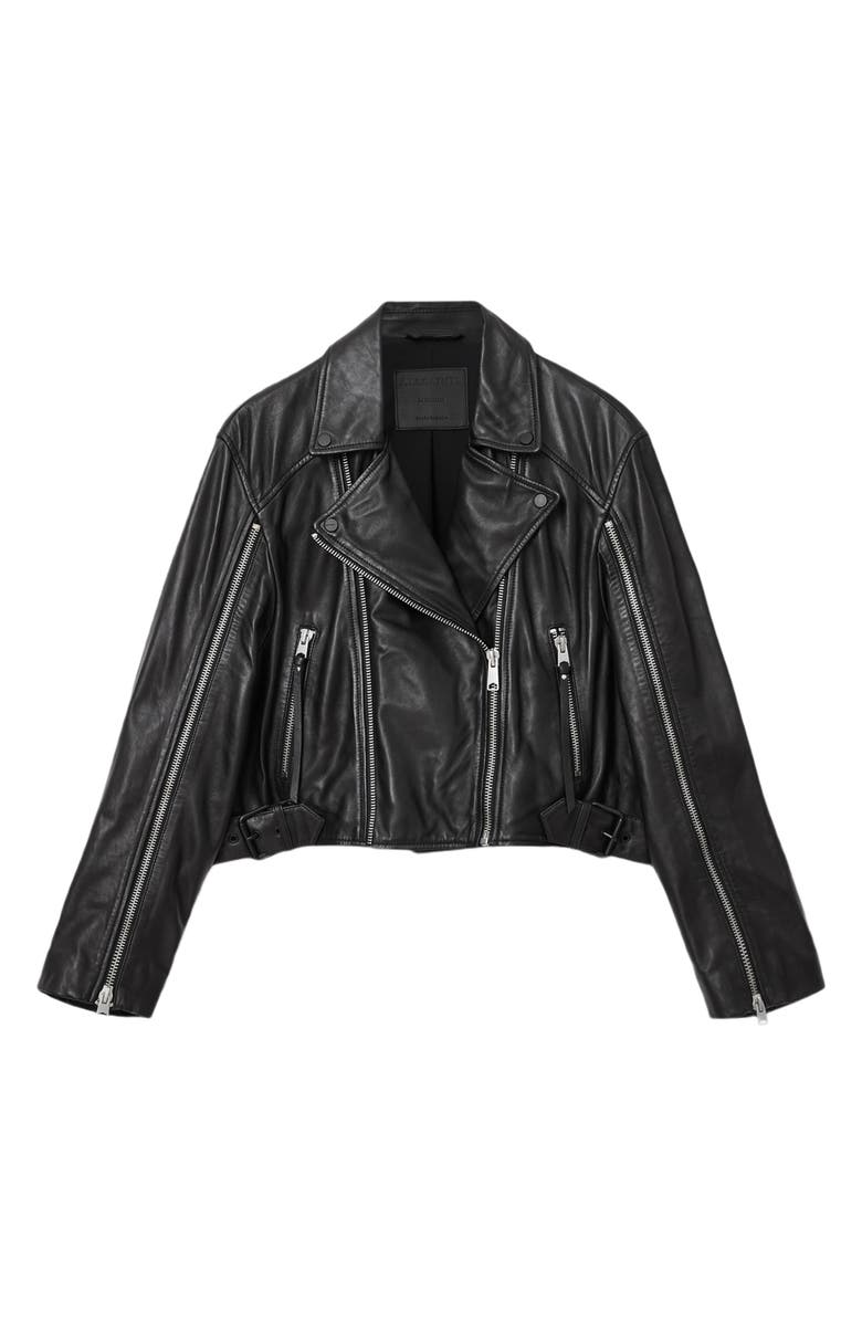 AllSaints Masone Leather Biker Jacket, Alternate, color, Black