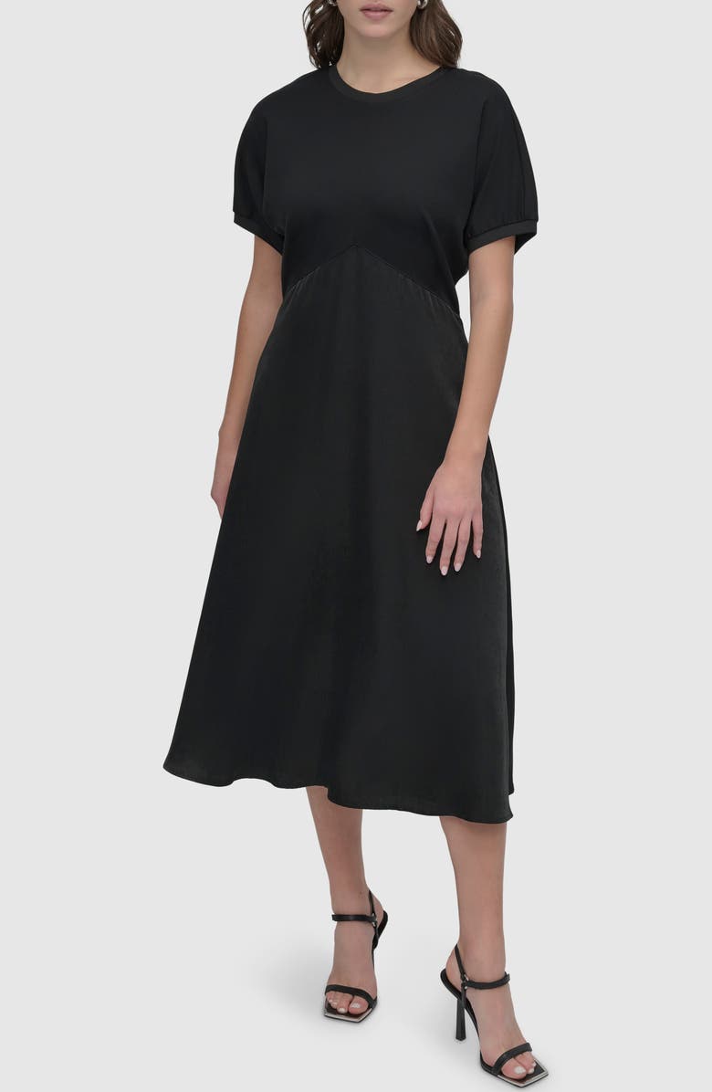 DKNY Scuba Knit & Satin Midi Dress, Main, color, 