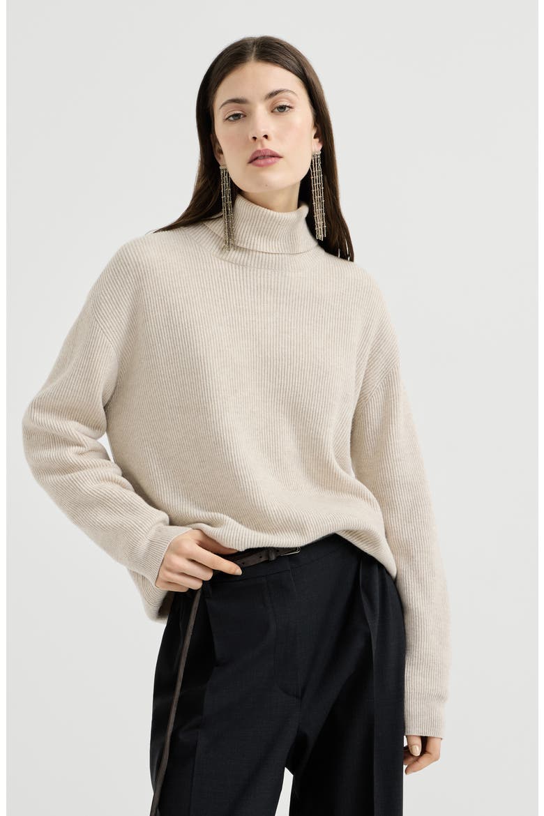 Cashmere English rib turtleneck sweater with monili, Main, color, Oyster