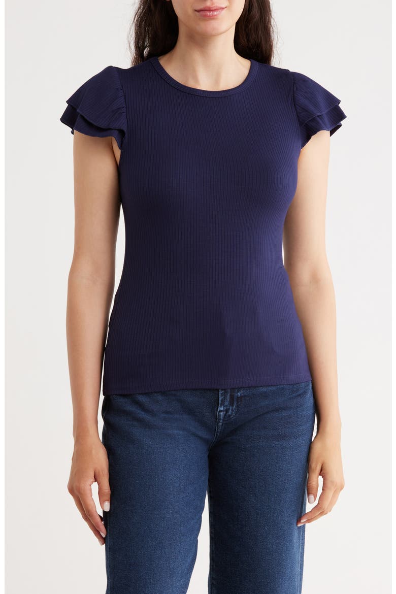 Cap Sleeve Rib Top, Main, color, ECLIPSE