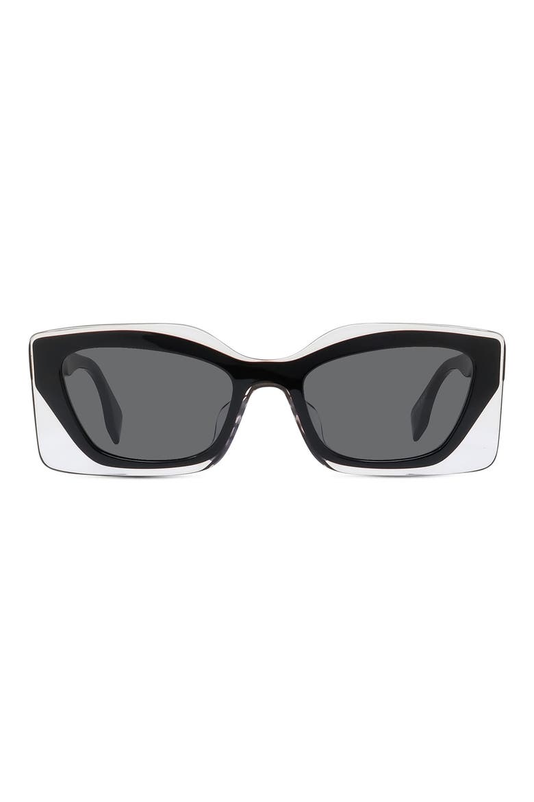 'Fendi 53mm Rectangular Sunglasses, Main, color, SHINY BLACK / SMOKE