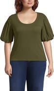 Lands' End Drapey Rib Puff Sleeve Scoop Neck Top