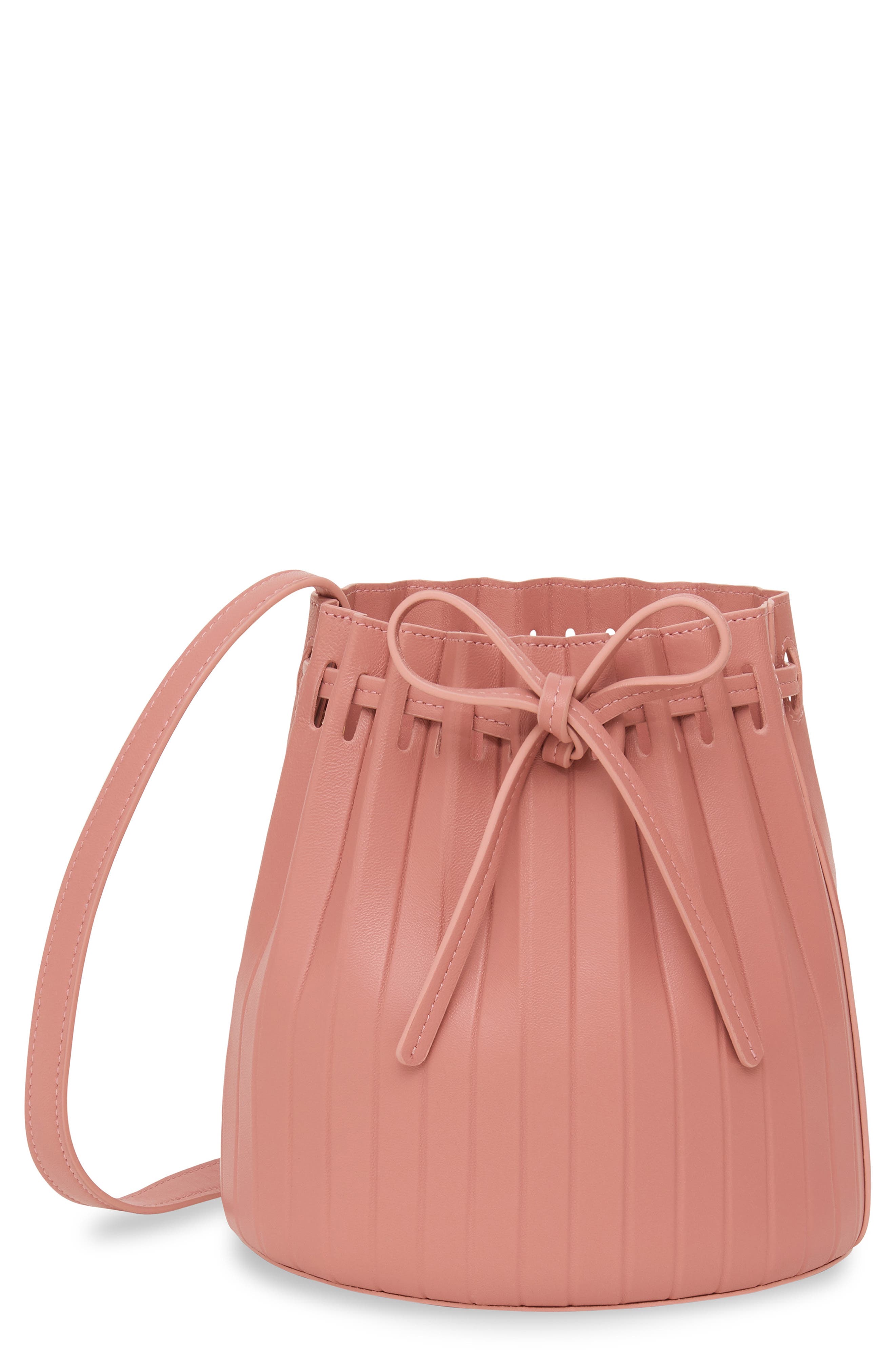 Mini Pleat Leather Bucket Bag, Main, color, BLUSH