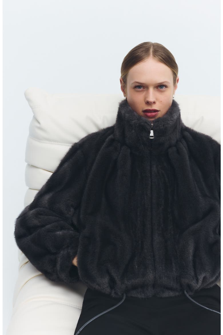 Crop Faux Fur Jacket, Alternate, color, GRAPHITE