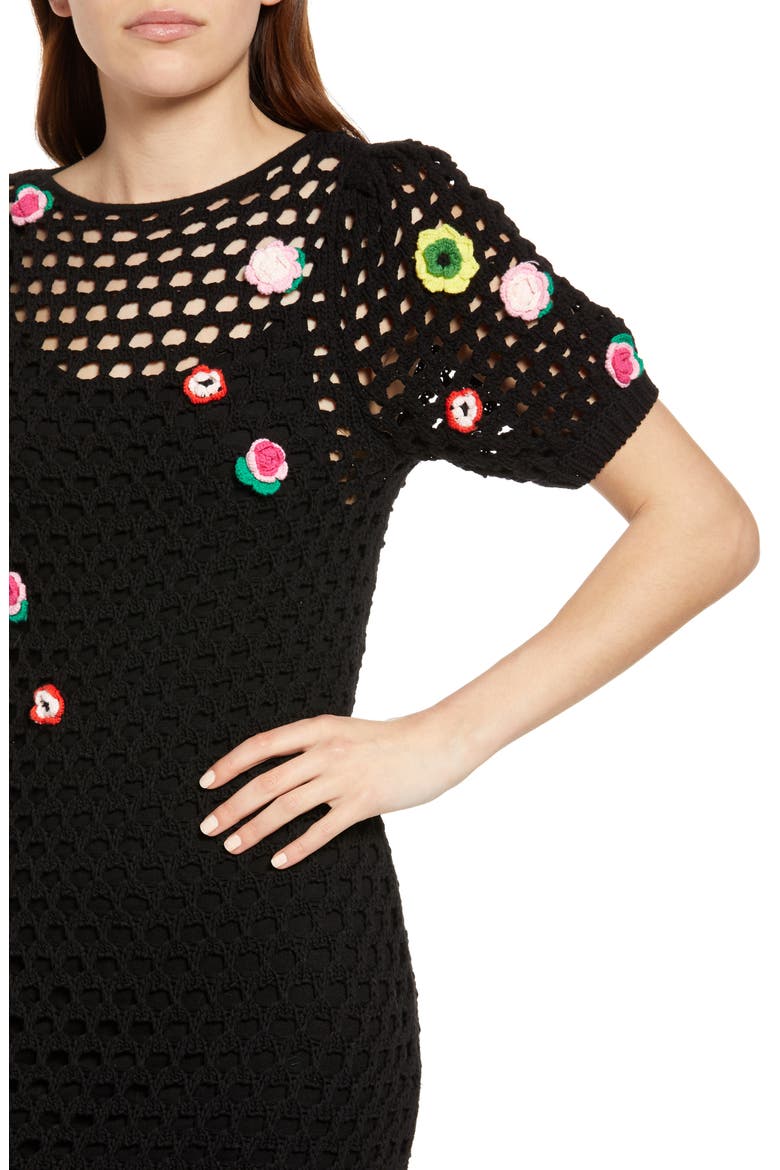 Floral Crochet Midi Dress, Alternate, color, BLACK COMBO