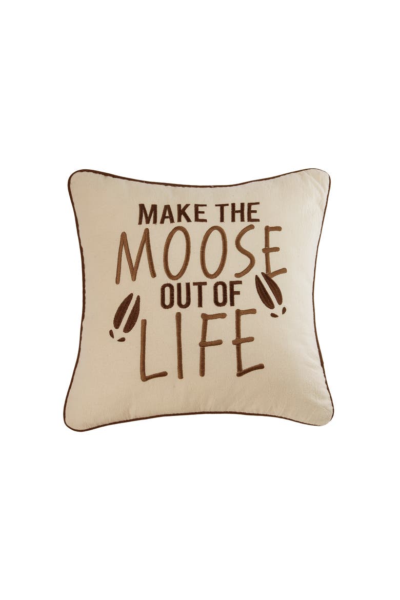 Moose Out of Life Embroidered Throw Pillow, 18" x 18", Main, color, Beige