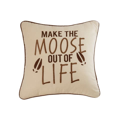 Moose Out of Life Embroidered Throw Pillow, 18" x 18"