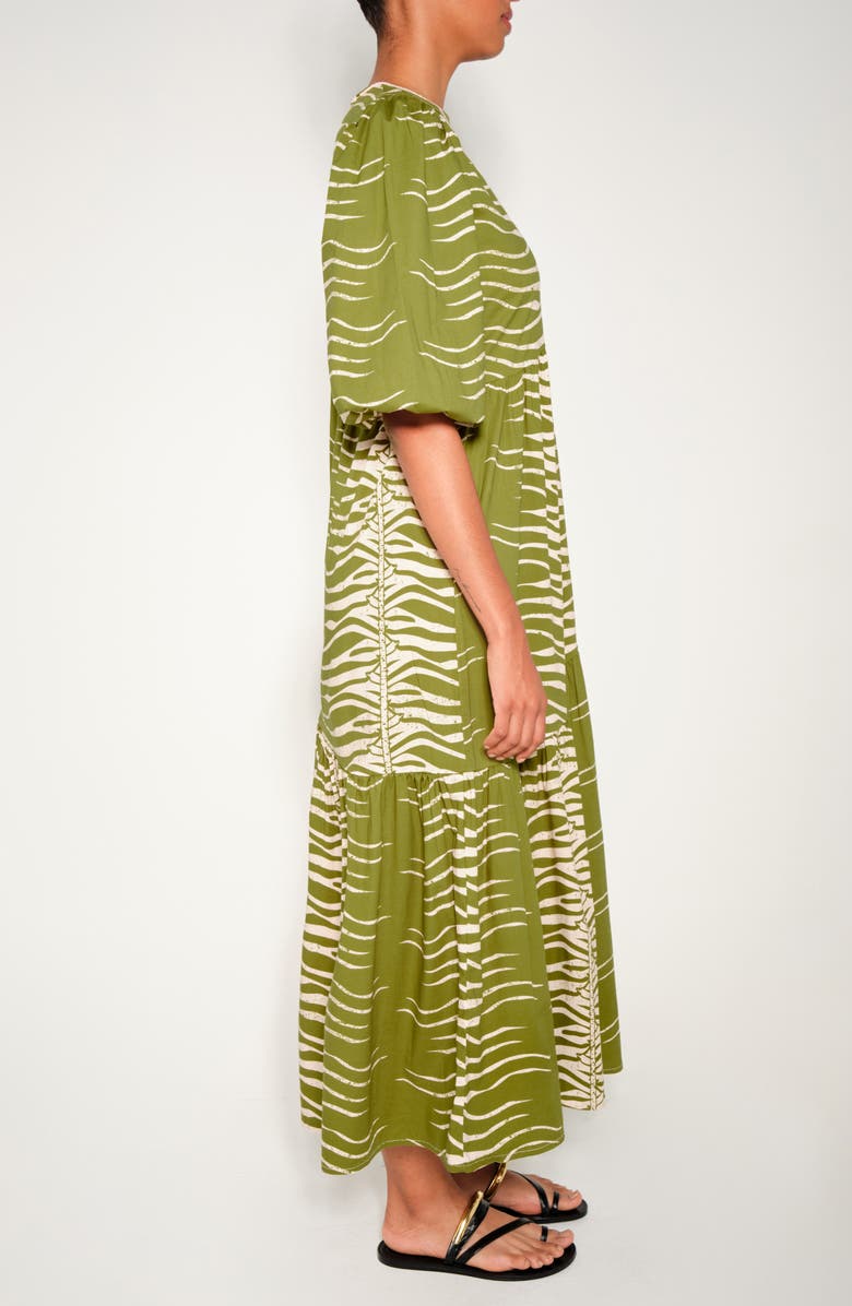 The Lulo Project Armenia Asymmetric Ruffle Maxi Dress, Alternate, color, Green Snake