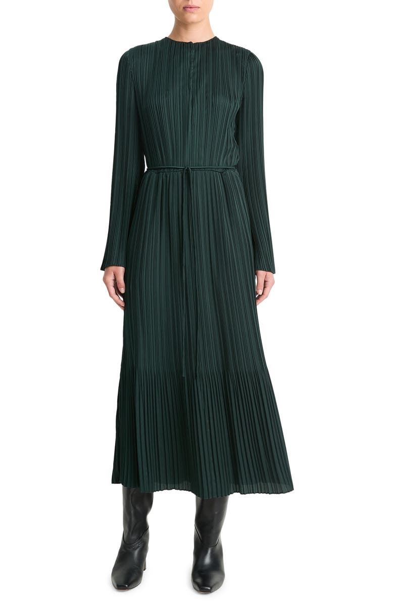 Vince Variegated Pleat Long Sleeve Midi Dress, Main, color,