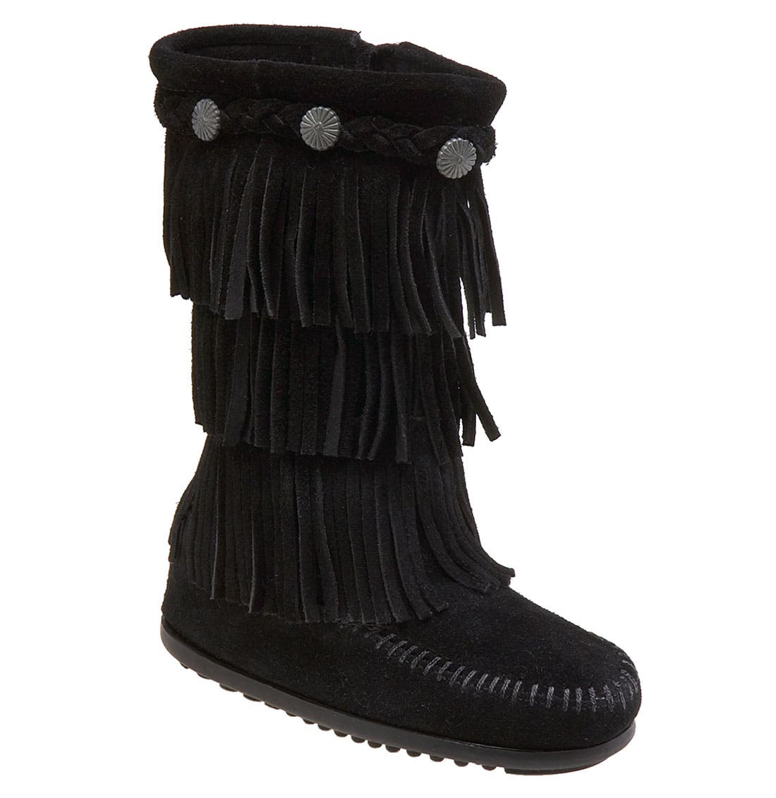 Minnetonka Three-Layer Fringe Boot, Main, color, 