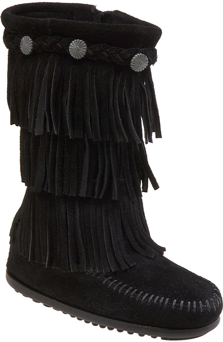 Minnetonka Three-Layer Fringe Boot, Main, color,