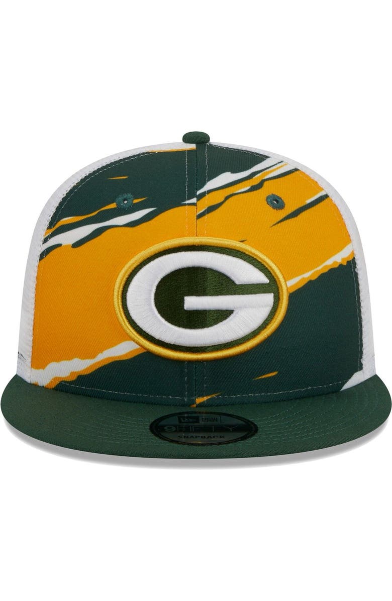 New Era Men's New Era Green Green Bay Packers Tear Trucker 9FIFTY Snapback Hat, Alternate, color,