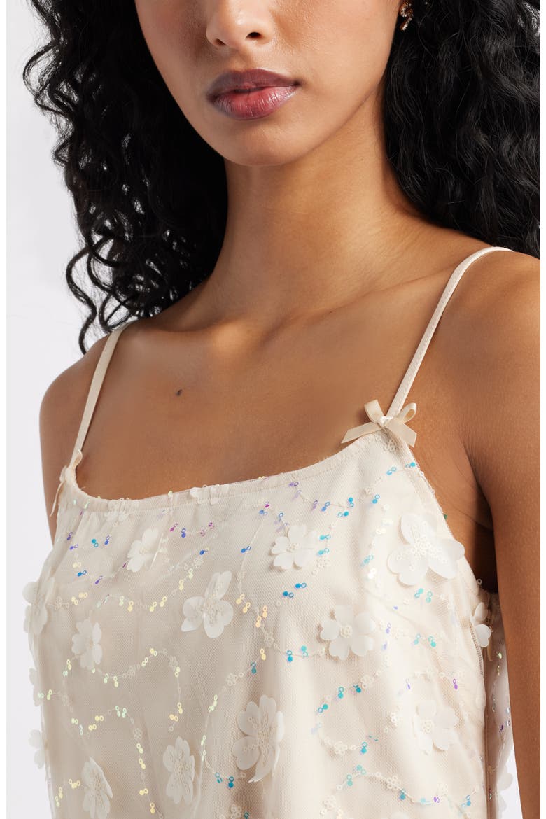 Bow Strap Flower Appliqué Slip Dress, Alternate, color, IVORY