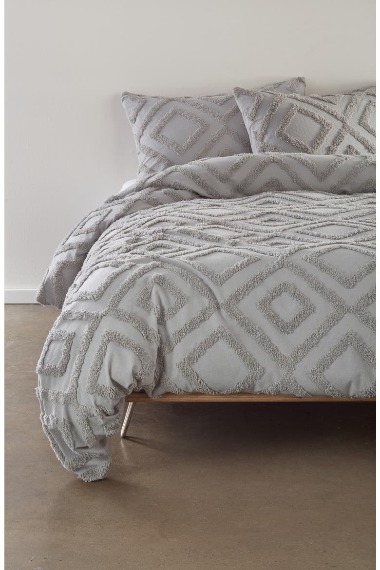 Tufted Lattice Duvet Cover & Sham Set, Main, color, GREY SILK