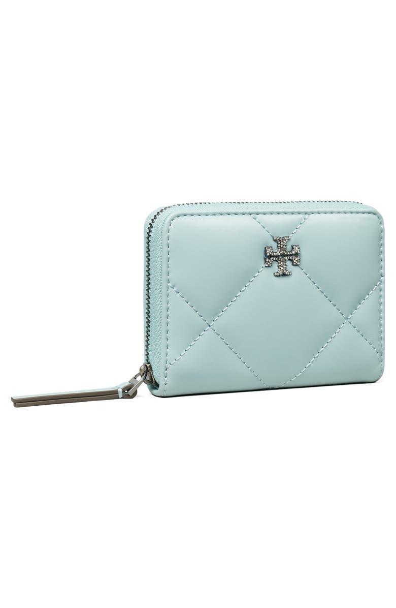 Tory Burch Small Kira Pavé Logo Diamond Quilted Leather Zip Wallet, Alternate, color, 
