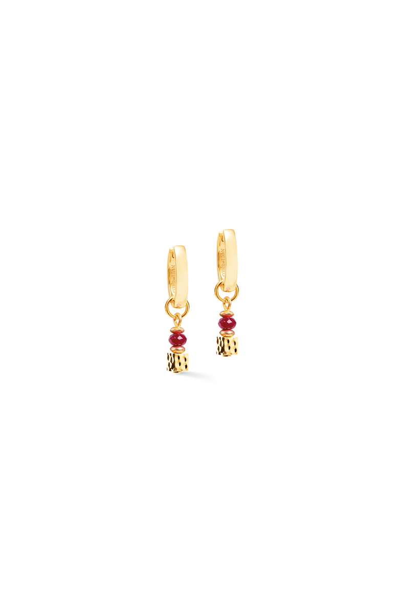 Creoles Hammered Cube Ruby, Main, color, Red-Gold