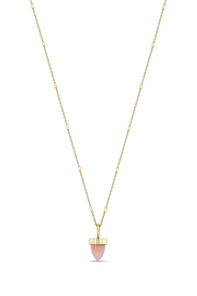 14K Gold Pink Opal Bullet Pendant Tiny Bar & Cable Chain Necklace, Main, color, 14K YELLOW GOLD / PINK OPAL