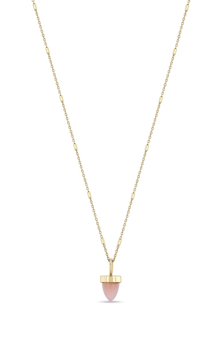 Zoë Chicco 14K Gold Pink Opal Bullet Pendant Tiny Bar & Cable Chain Necklace, Main, color, 14K Yellow Gold / Pink Opal