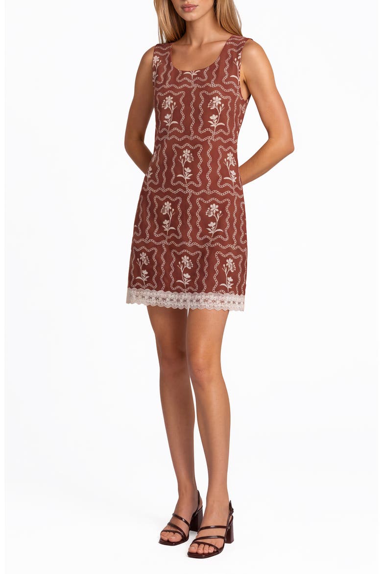 Embroidered Sleeveless Minidress, Main, color, BROWN