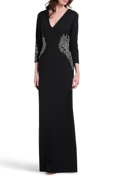 Metallic Appliqué Stretch Crepe Gown