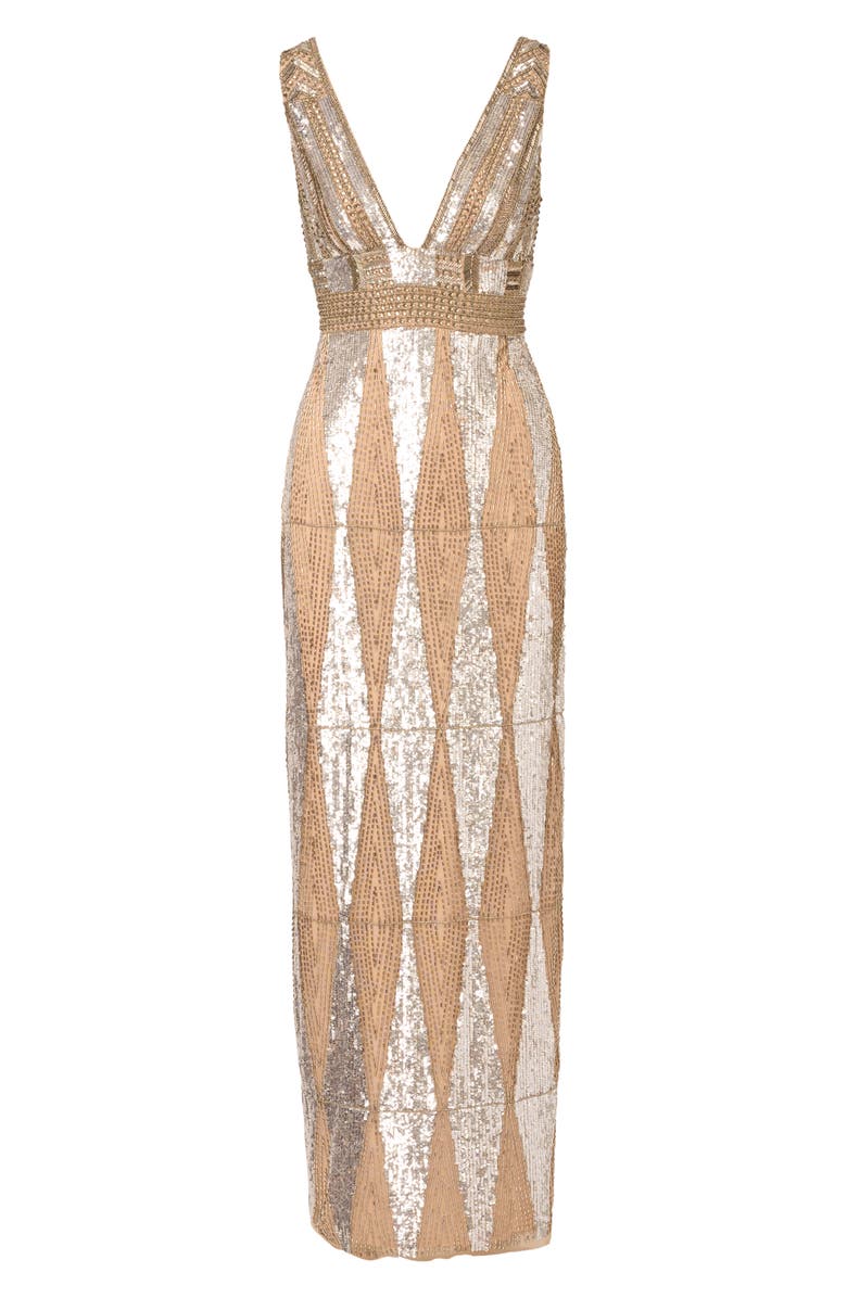 Aidan Mattox Plunge Neck Beaded Gown, Alternate, color, Silver Multi