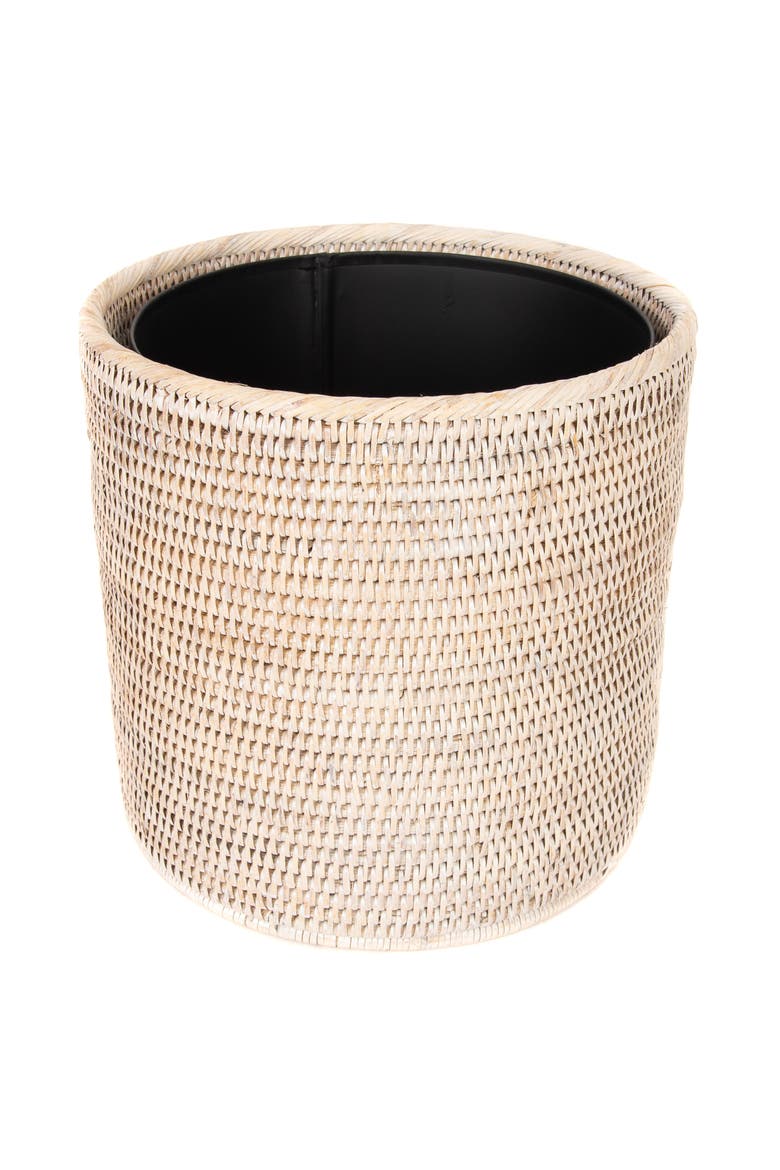Artifacts Rattan Round Waste Basket with Metal Liner, Main, color, White Wash