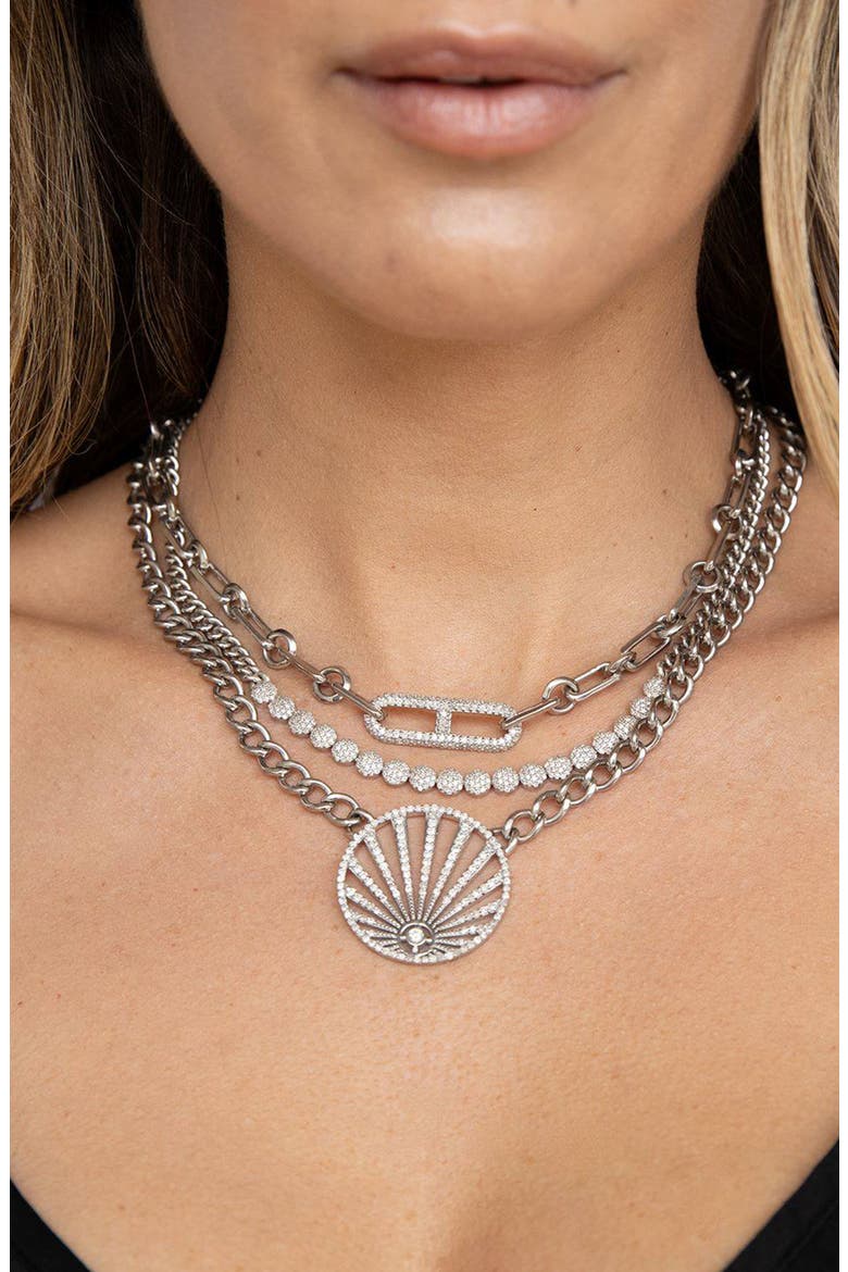 Diamond H Link On Soho Chain, Alternate, color, Sterling Silver