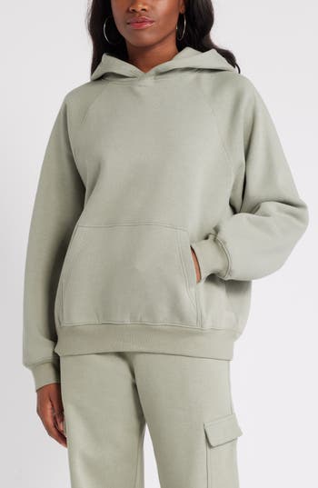 Bp. Fleece Detail Oversize Raglan Hoodie In Green