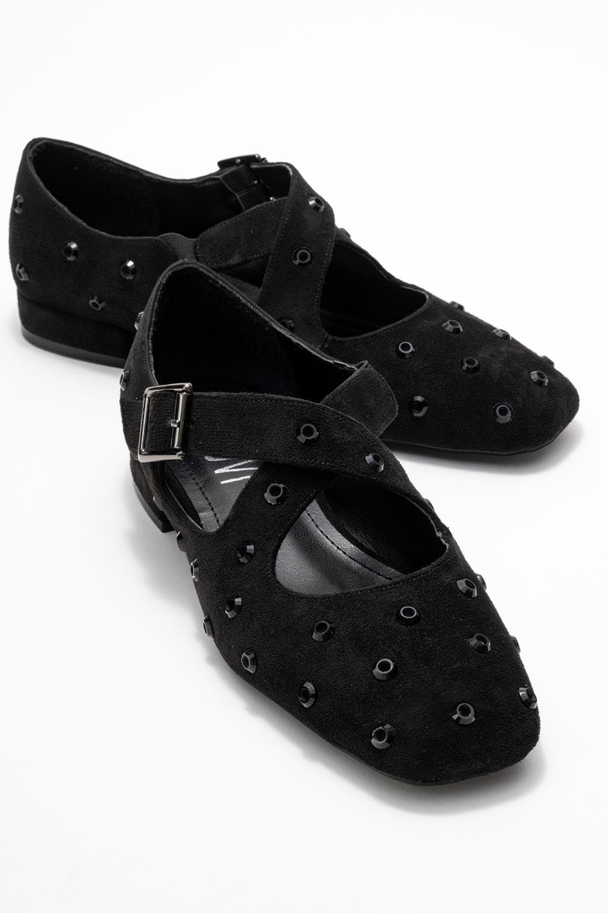 Prologue Shoes Addison Cross Strap Mary Jane Shoes, Alternate, color, Black Suede Faux Leather
