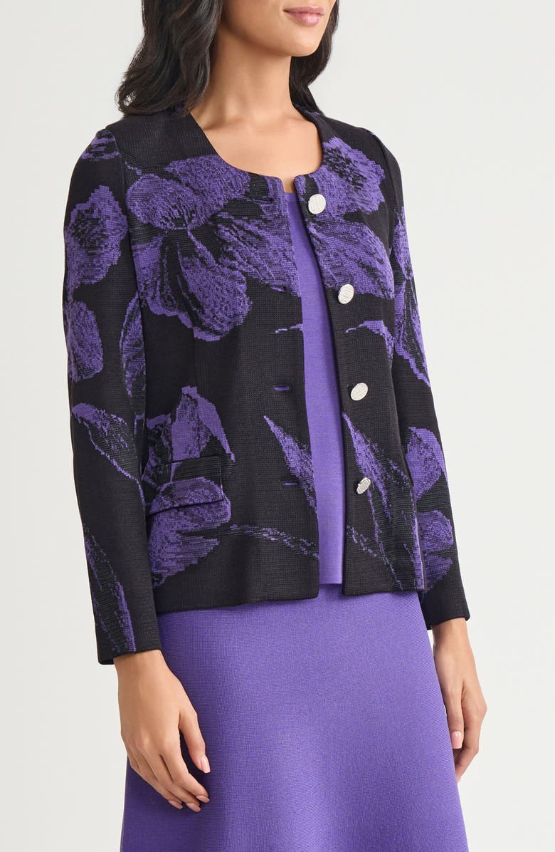 Misook Floral Jacquard Knit Jacket, Alternate, color,