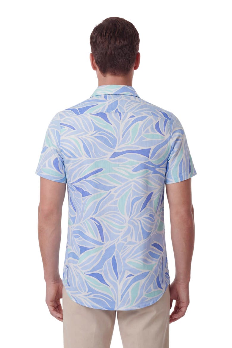 Simple Leaves Short Sleeve Fine Linen Shirt, Alternate, color, SIMPLE LEAVES BLUE