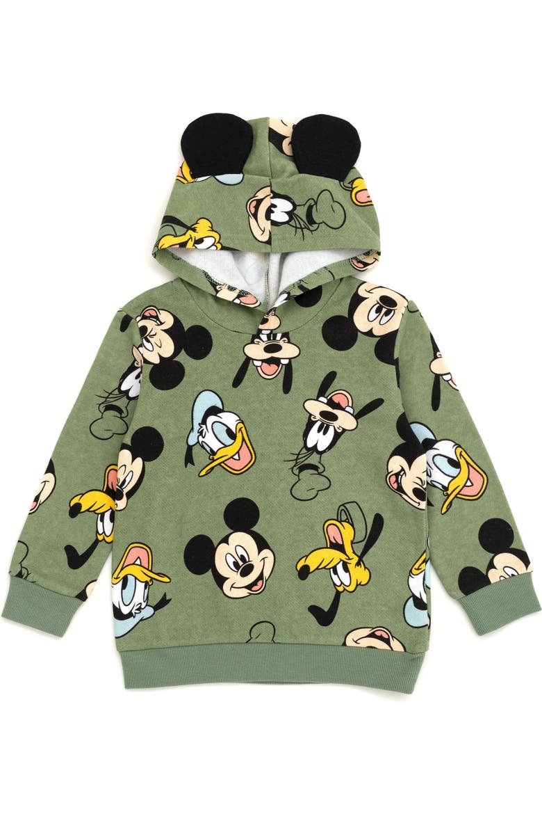 Mickey Mouse Fleece Hoodie, Main, color, Mickey Friends Green