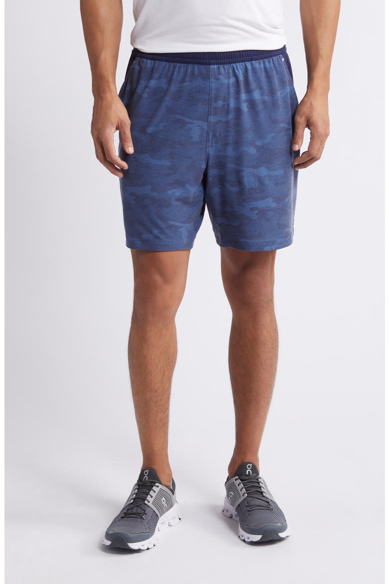 Brooksy Camo Knit Drawstring Shorts, Main, color, NAVY