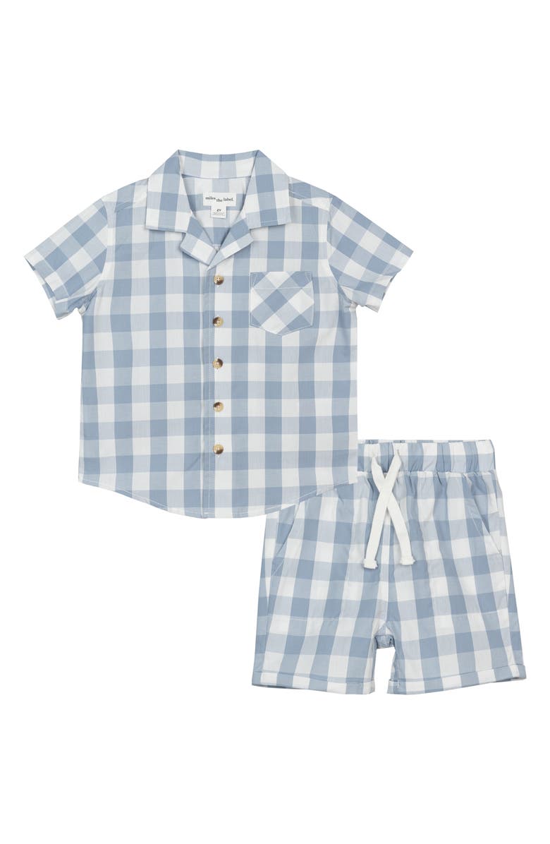 MILES THE LABEL Short Sleeve Gingham Button-Up Shirt & Shorts Set, Main, color,