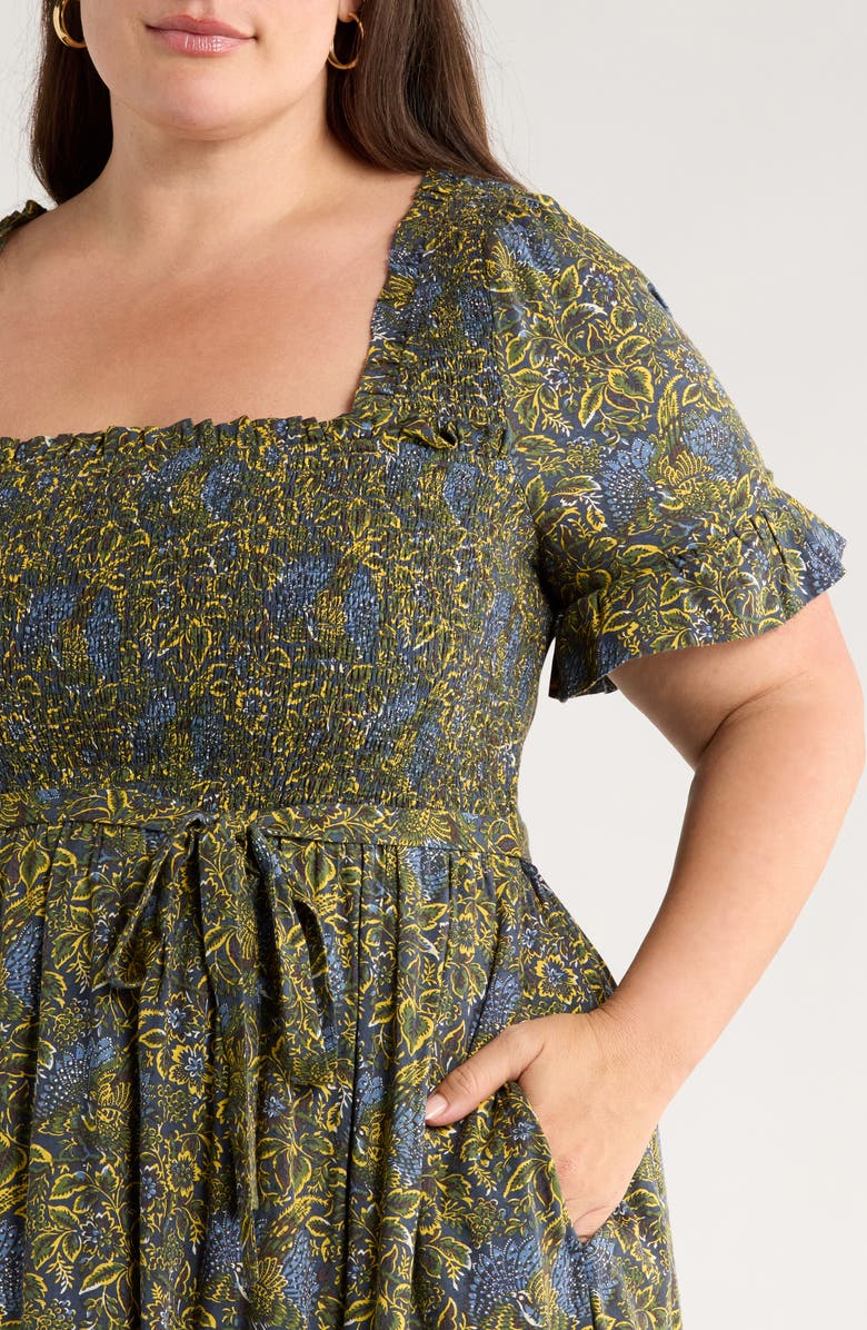 Chelsea28 Smocked Ruffle Maxi Dress, Alternate, color, Navy- Yellow Jasmine Boho