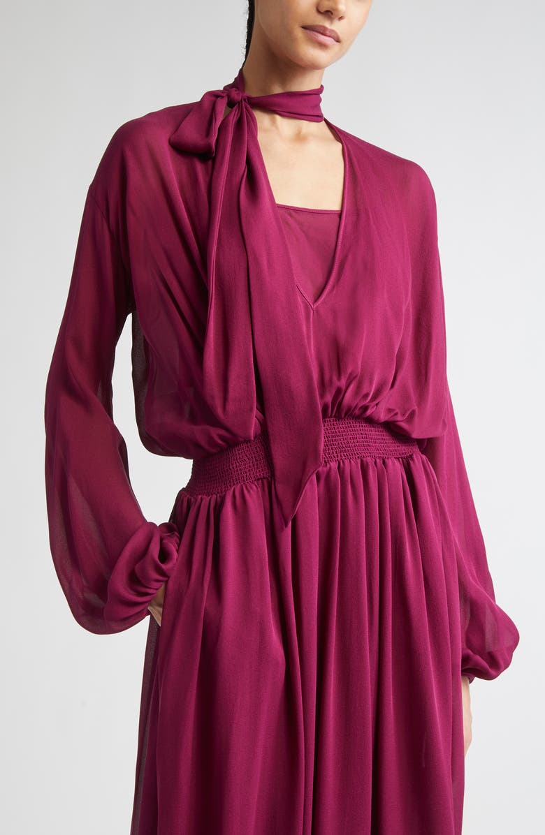 Giambattista Valli Tie Neck Long Sleeve Silk Chiffon Dress, Alternate, color, Violet