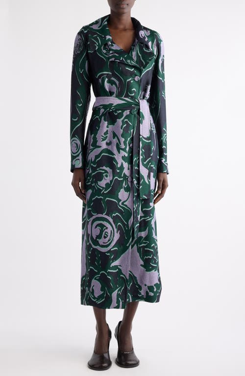 Dries Van Noten Rolanas Abstract Floral Jacquard Crepe Trench Coat In Green